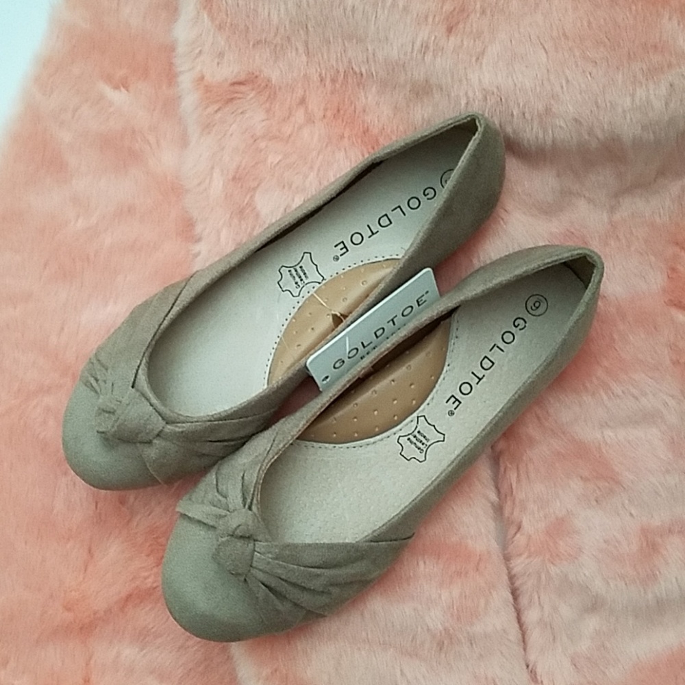 Gold Toe Taupe Flat Shoes